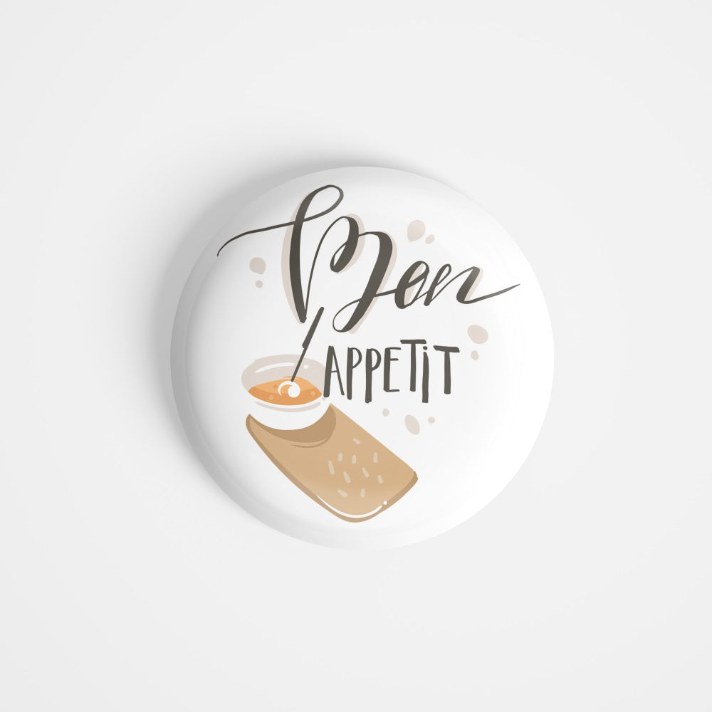 dhcrafts Round Fridge Magnet White Food Lovers Bon Appetit D2 Glossy Finish Design Pack of 1 (75 mm)